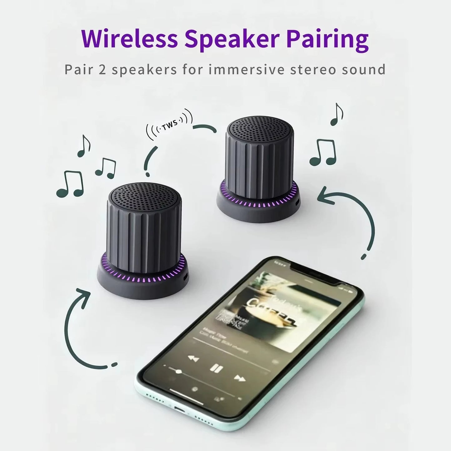 Waterproof Bluetooth Speaker with Colorful LED Lights Strong Magnetic Cup Portable Mini Bluetooth Speaker