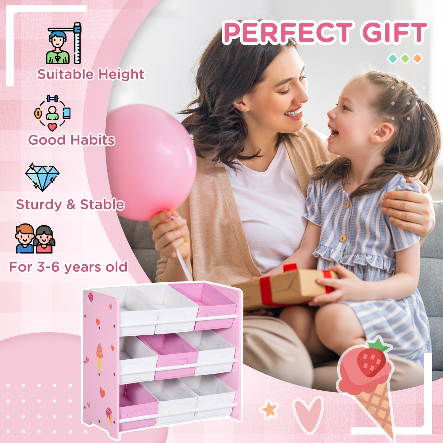 Kids Storage Unit W/ Nine Removable Baskets, for Nursery, Playroom