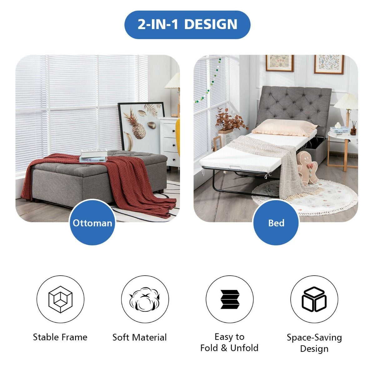 2-In-1 Convertible Sofa Bed with Mattress for Home and Office