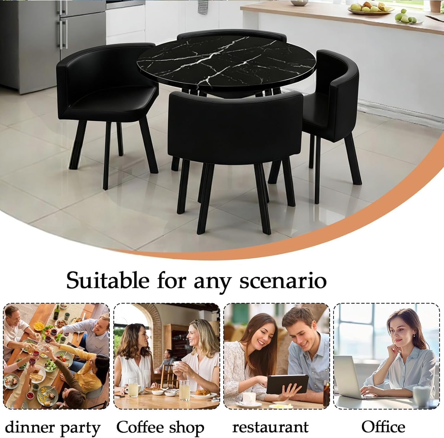 Dining Table and Chairs Set 4, Modern Wooden Small Kitchen Dining Table with 4 Faux Leather Chairs for Small Space Home Apartment, Living Room Office