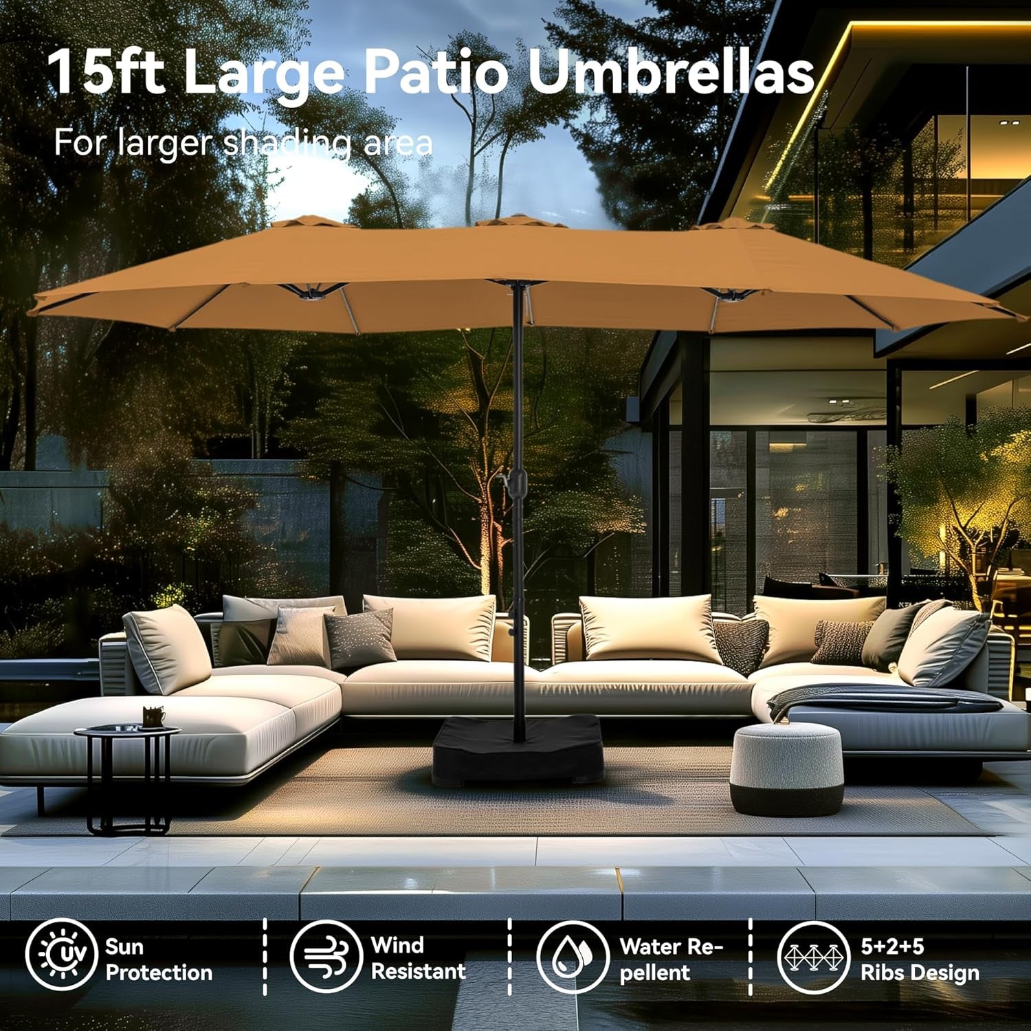2.7X4.5M Garden Parasol Umbrella for Sun Protection with Base Included and Crank Patio Outdoor Waterproof Umbrella
