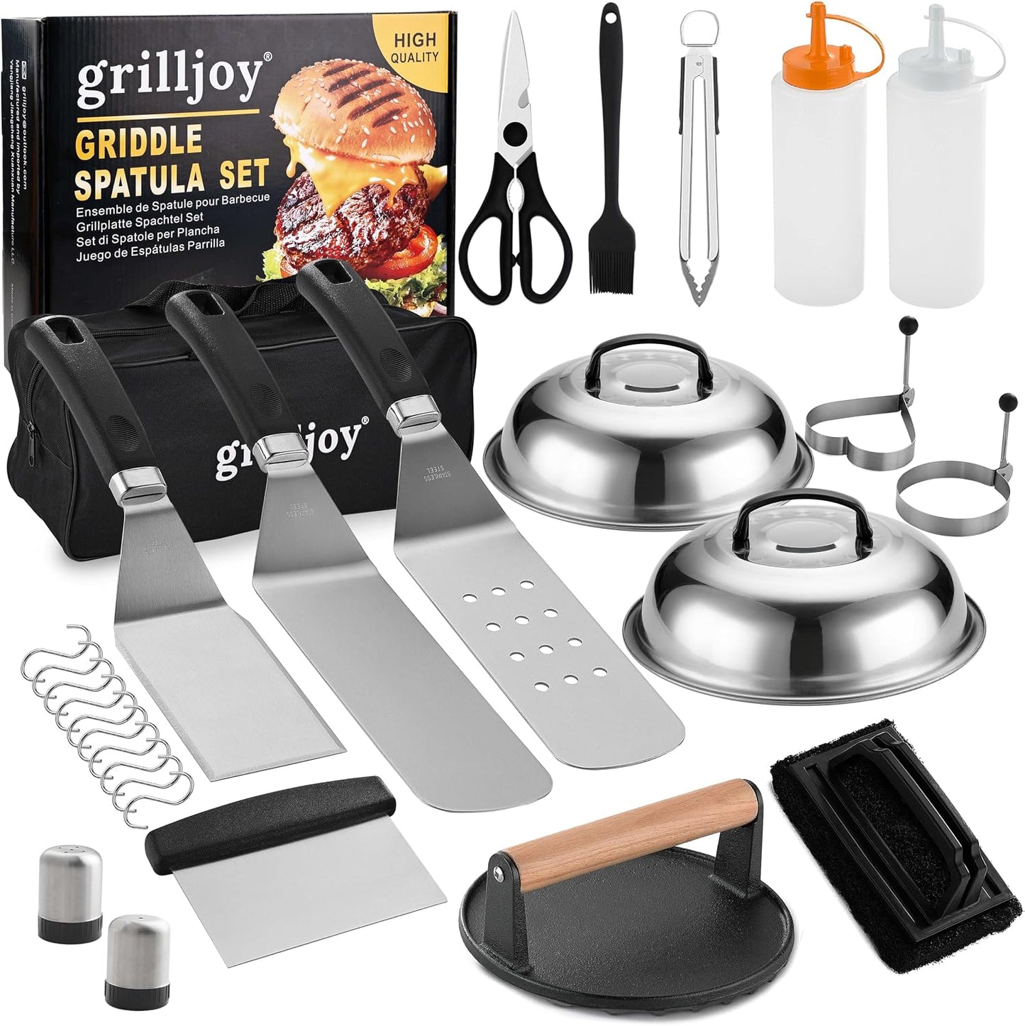 Professional Griddle Accessories Kit for Blackstone, Smash Burger Kit with Grill Spatula Set, Smash Burger Press, Basting Cover, 28PCS Flat Top Grill Accessories for Plancha Grill Cooking
