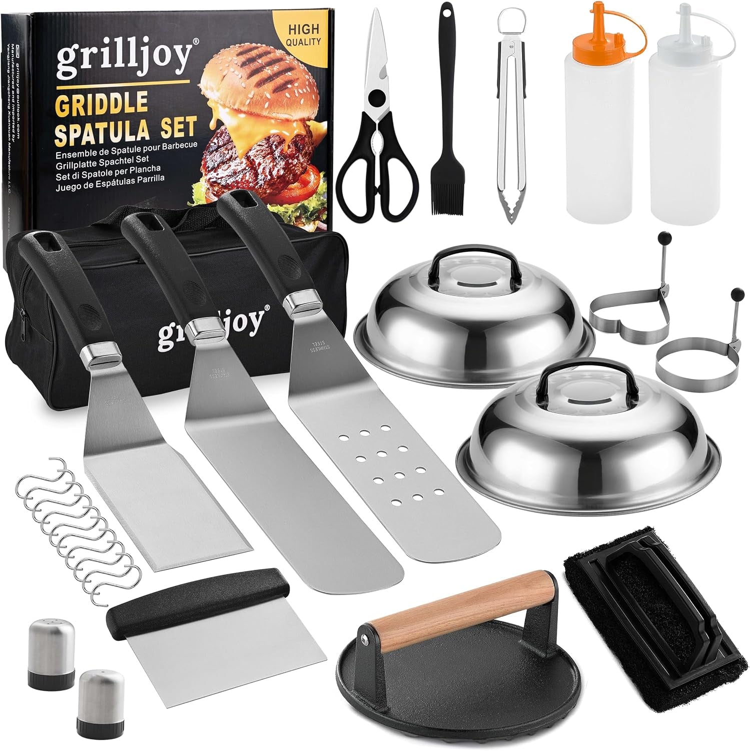Professional Griddle Accessories Kit for Blackstone, Smash Burger Kit with Grill Spatula Set, Smash Burger Press, Basting Cover, 28PCS Flat Top Grill Accessories for Plancha Grill Cooking