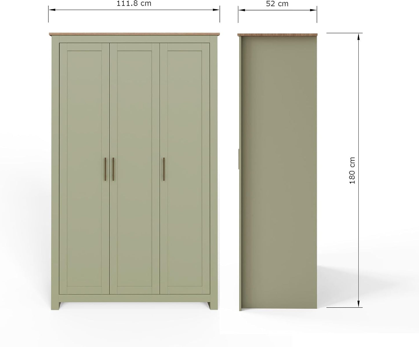 4 Piece Bedroom Furniture Set with 3 Door Wardrobe, 4 Drawer Chest & 2 Bedside Tables, Shaker Style Bedroom Storage Set with Oak Effect Tops
