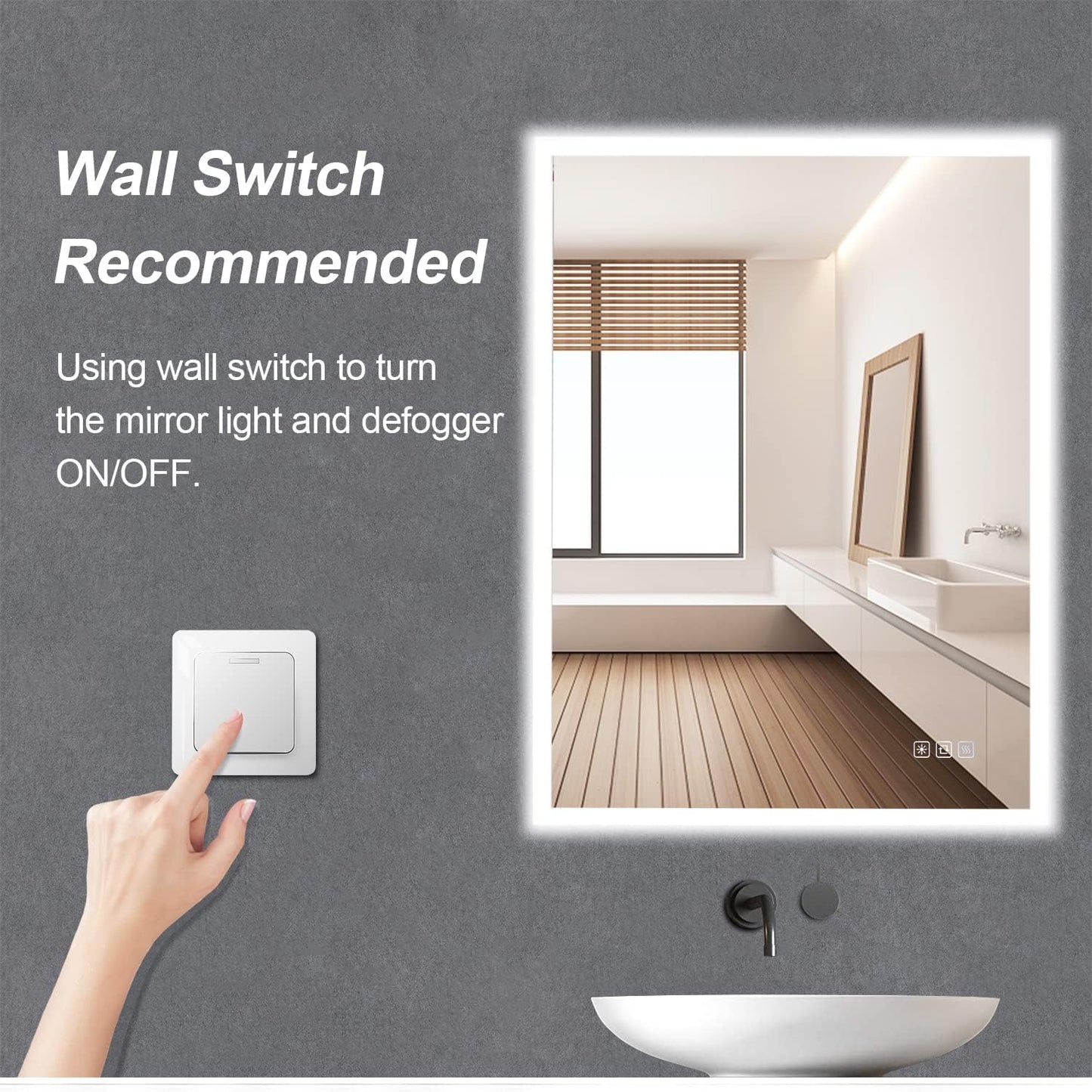 800X600 Mm Backlit Illuminated Bathroom Mirrors, Wall Mounted Multifunction Bathroom Vanity Mirror with LED Lights, Adjustable Light, anti Fog, Memory Dimming Function, Vertical/Horizontal