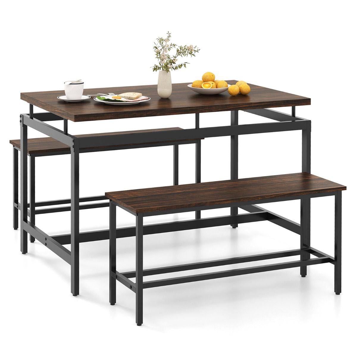 3 PCS Kitchen Dining Room Furniture Set with 108Cm Wooden Kitchen Table