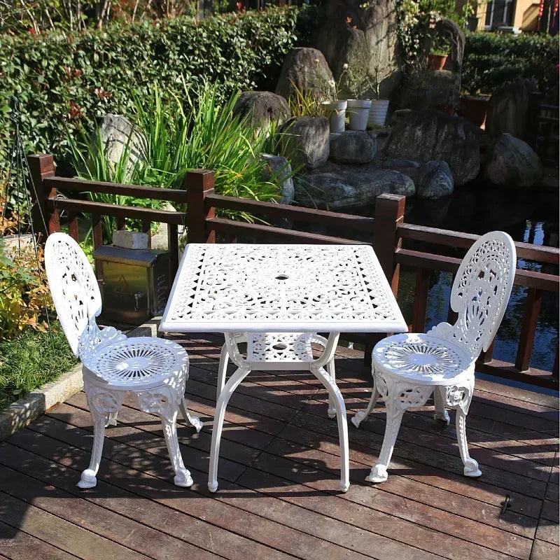 Italian Waterproof Iron Garden Furniture Sets Cast Aluminum Sun-Proof Courtyard Villa Outdoor Table and Chair Set