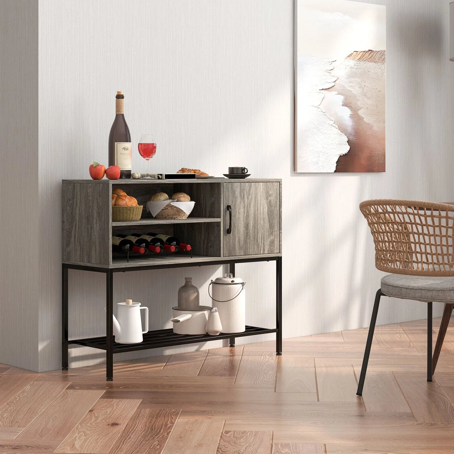 Sideboard Buffet Cabinet with Wine Racks and Storage Shelves