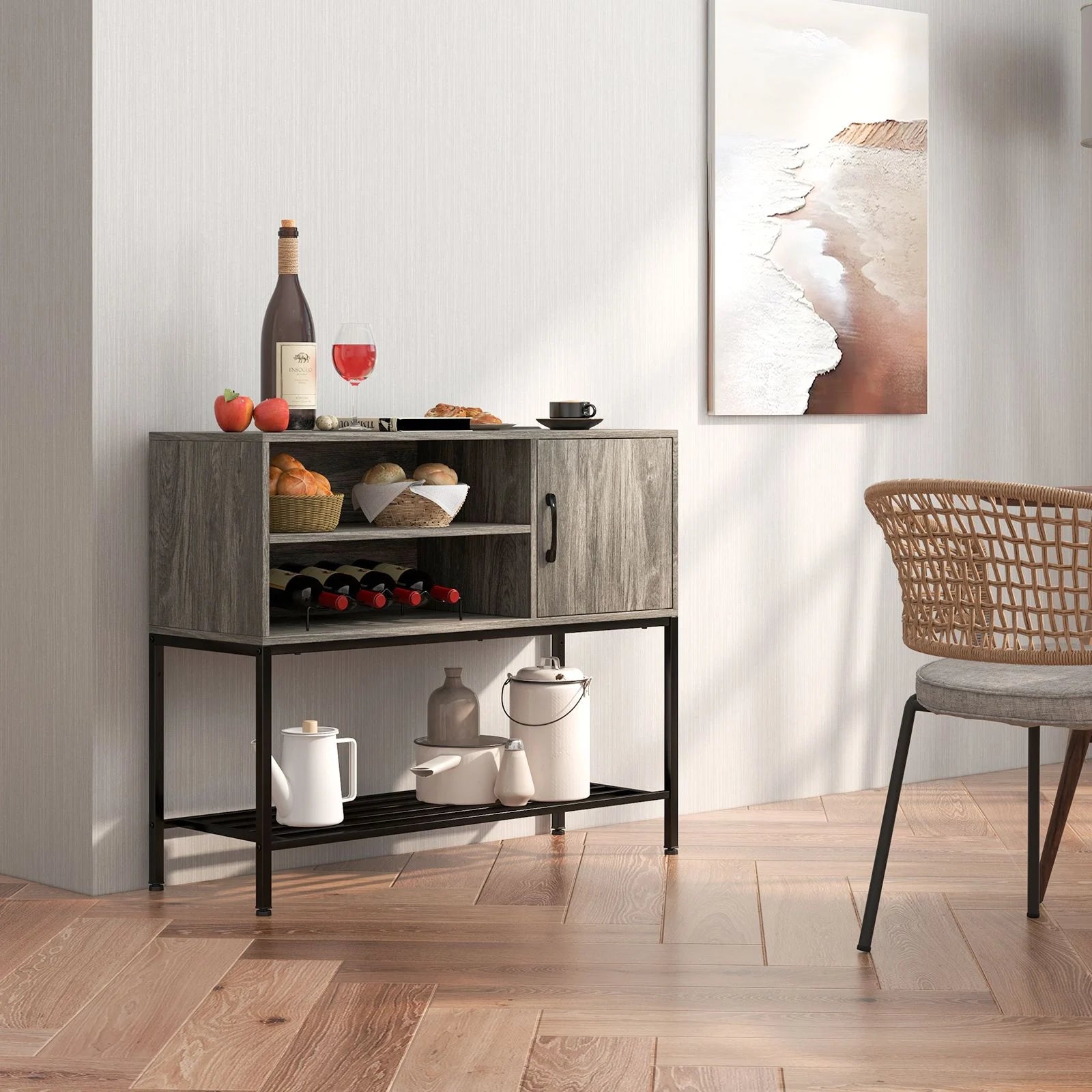 Sideboard Buffet Cabinet with Wine Racks and Storage Shelves
