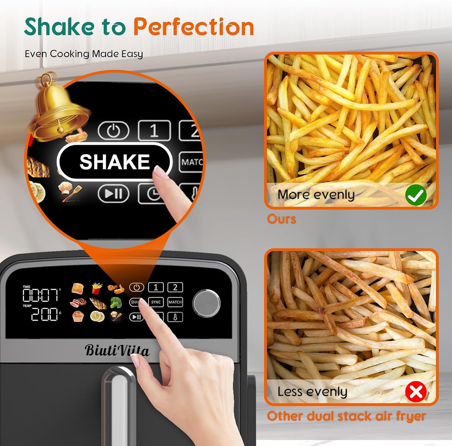 10L Double Stack Air Fryer with Dual Basket & 2 Drawers – 2400W Dual Air Fryer for Even Heating with 4 Cooking Levels | 9-In-1 Modes, Sync&Match, Shake Reminder，Large for Family Capacity