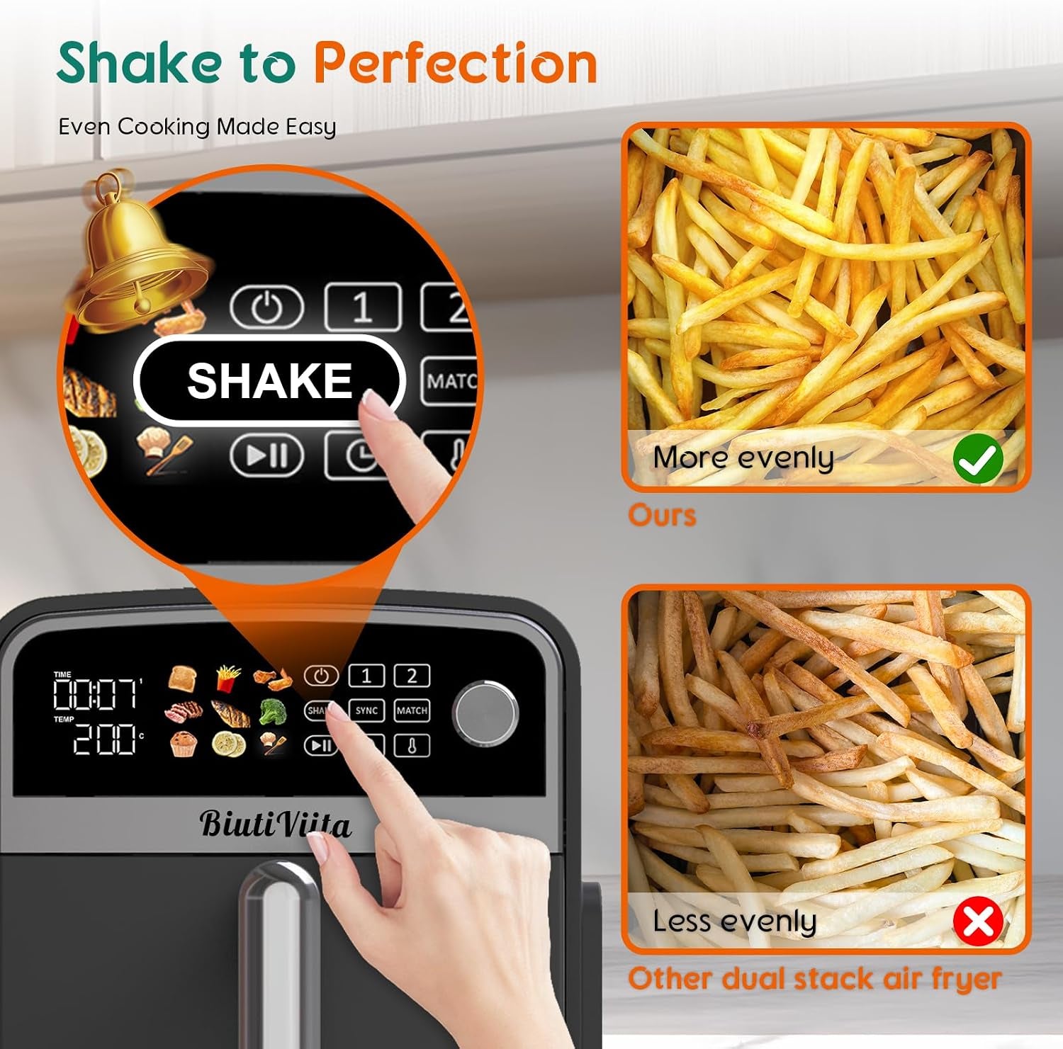 10L Double Stack Air Fryer with Dual Basket & 2 Drawers – 2400W Dual Air Fryer for Even Heating with 4 Cooking Levels | 9-In-1 Modes, Sync&Match, Shake Reminder，Large for Family Capacity