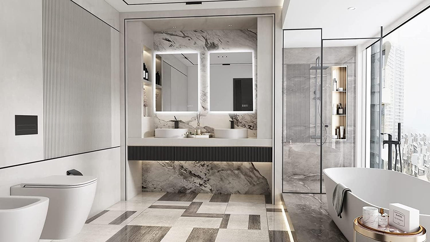 800X600 Mm Backlit Illuminated Bathroom Mirrors, Wall Mounted Multifunction Bathroom Vanity Mirror with LED Lights, Adjustable Light, anti Fog, Memory Dimming Function, Vertical/Horizontal