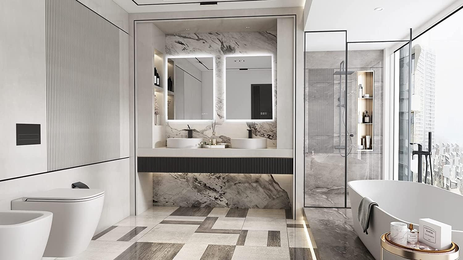 800X600 Mm Backlit Illuminated Bathroom Mirrors, Wall Mounted Multifunction Bathroom Vanity Mirror with LED Lights, Adjustable Light, anti Fog, Memory Dimming Function, Vertical/Horizontal