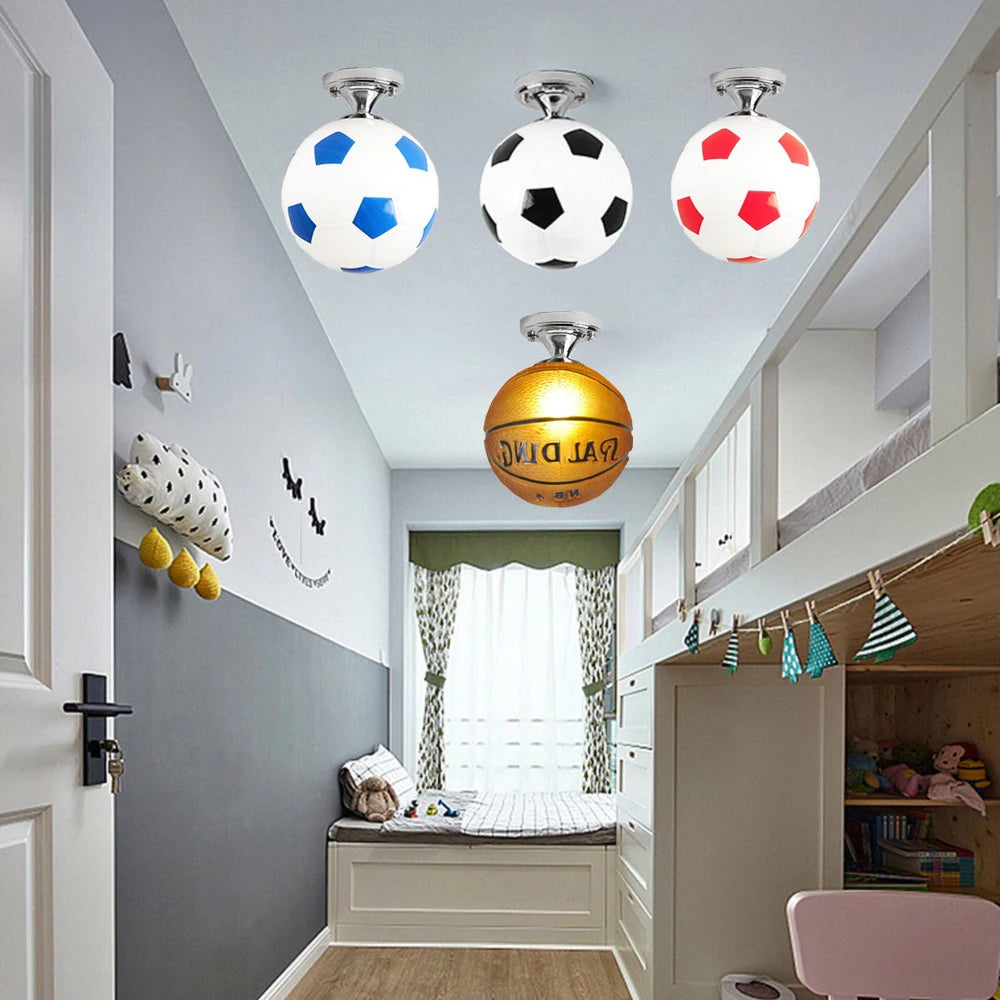 220V Soccer LED Ceiling Light Warm / Cool White Football Modern Ceiling Lamp for Kids Bedroom Lighting Fixture Birthday Gift
