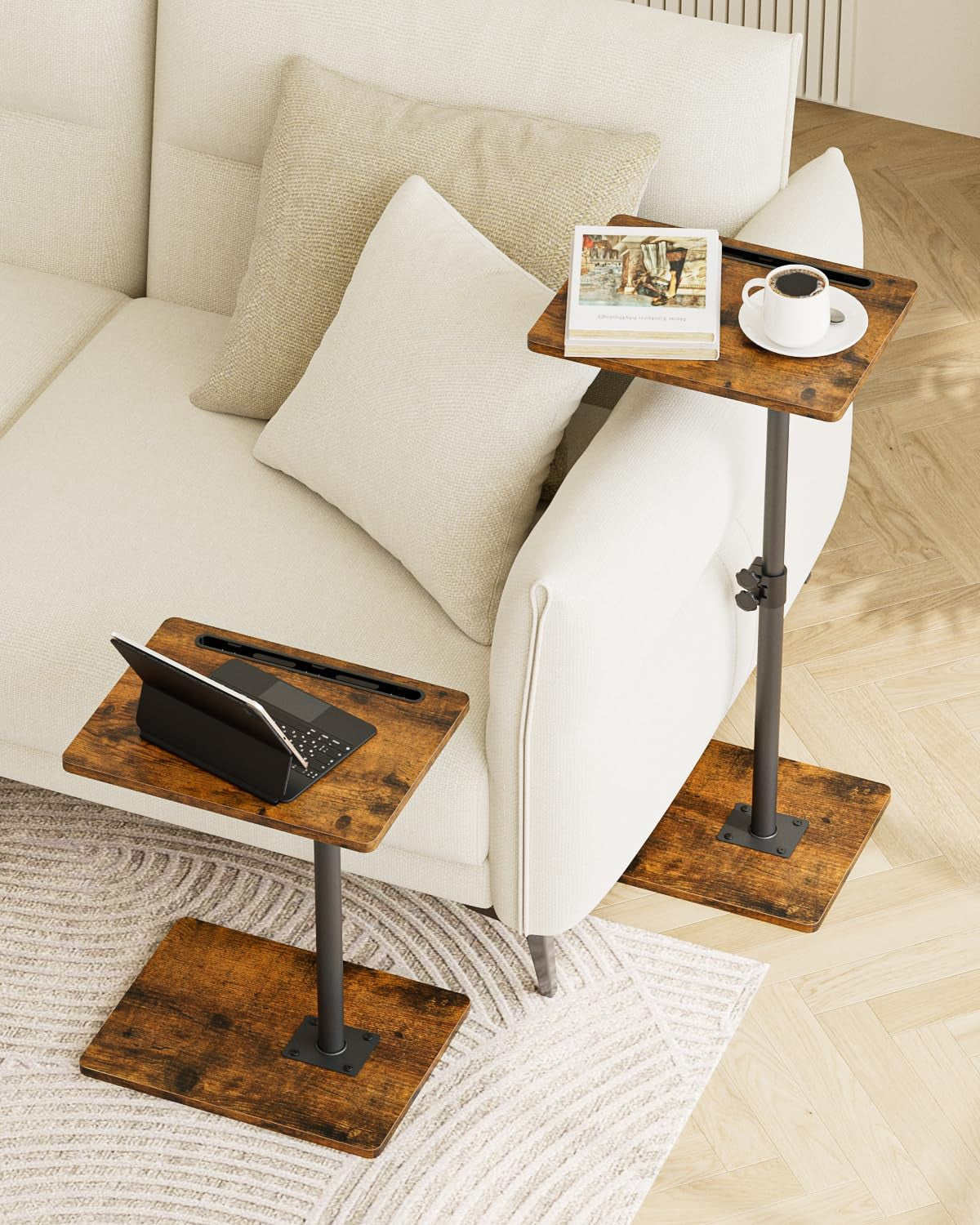 Side Table, C-Shaped Adjustable Sofa Table, 360°Swivel Coffee Tables,40X30X(45-83) Cm,Small End Tables Bedside for Living Room, Bedroom(Black)