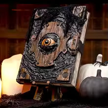 Creepy Devil Eye Gothic Horror Book Ornament — Cursed Grimoire Prop for Halloween, Haunted House & Gothic Home Decor