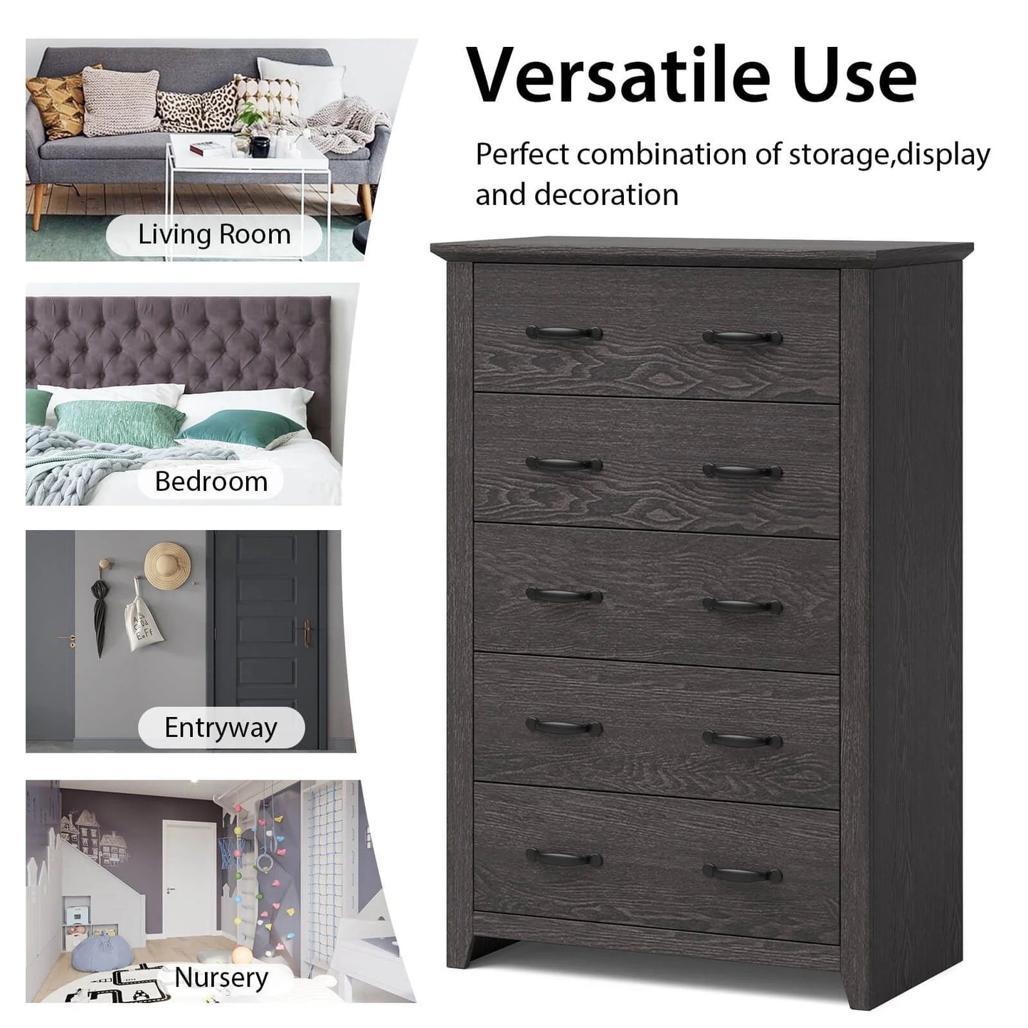 Dresser Vertical Chest of Drawers with 5 Pull-Out Drawers