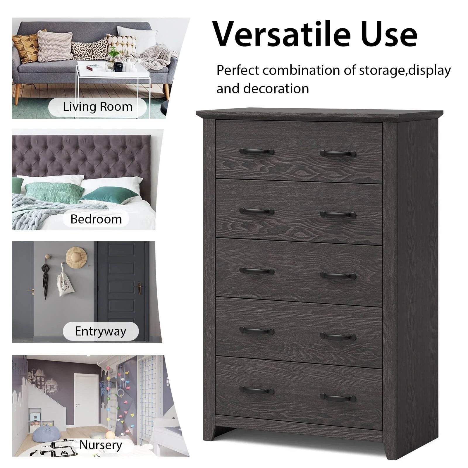 Dresser Vertical Chest of Drawers with 5 Pull-Out Drawers