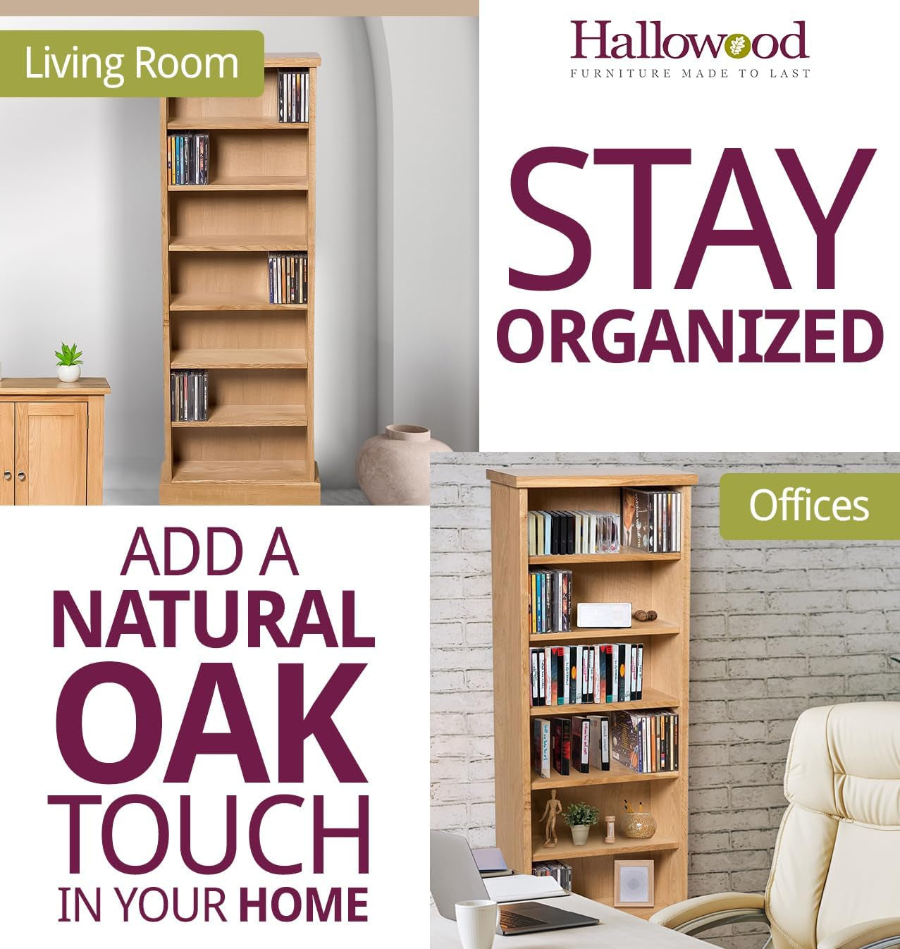 Waverly Oak Dvd Cabinet Wooden Cd Storage with 7-Tier | Solid Wooden Narrow CD Storage Tower, Media Storage Cabinet for Cds or Dvds Light Oak Furniture for Living Room or Bedroom