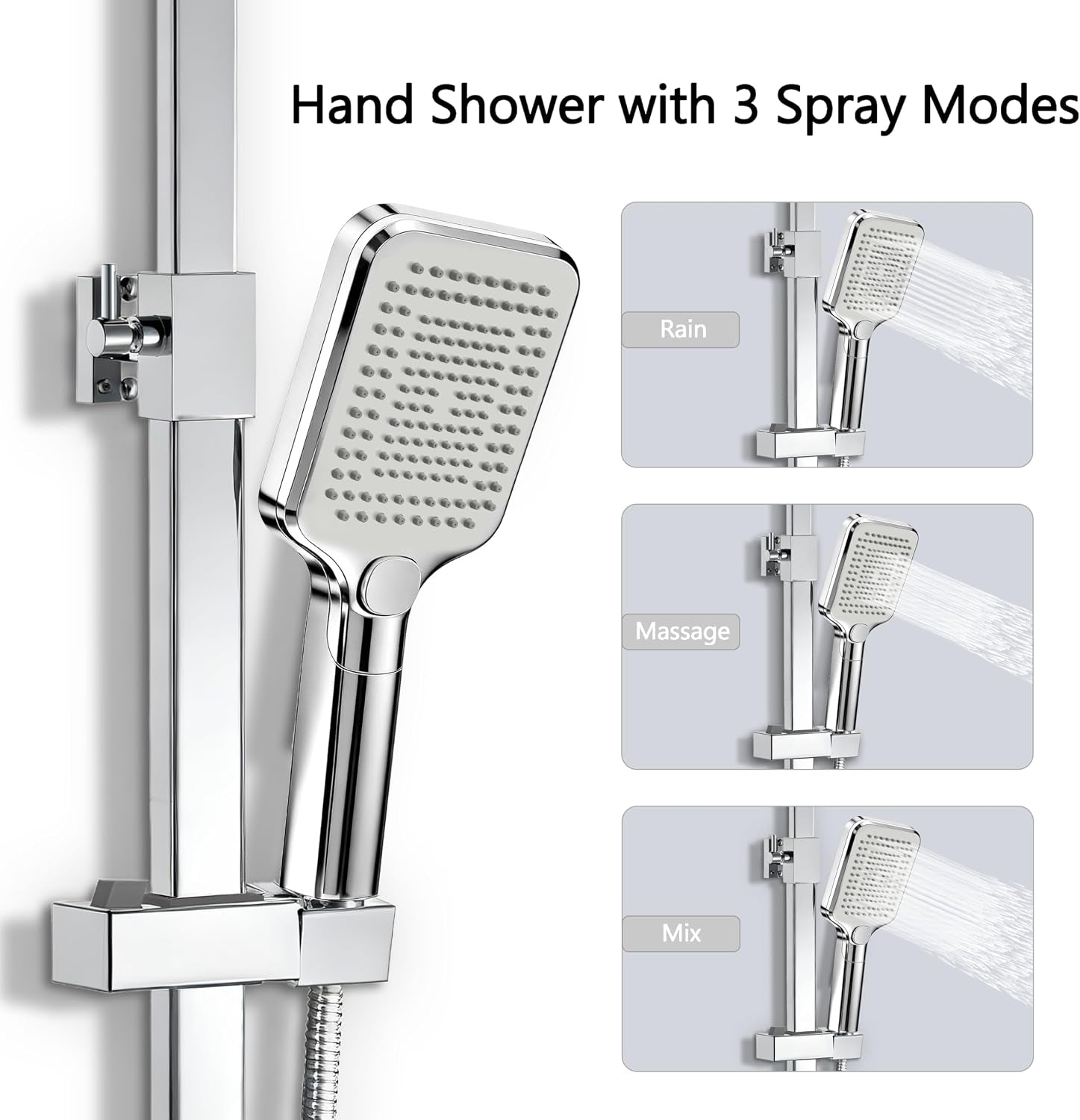 Simple Bathroom Thermostatic Shower Mixer Set with 12" Square Rainfall Shower Head(304 Stainless Steel), 3 Modes Handheld Shower, Anti-Leak Hose, Anti-Scald, Easy Install(Chrome)