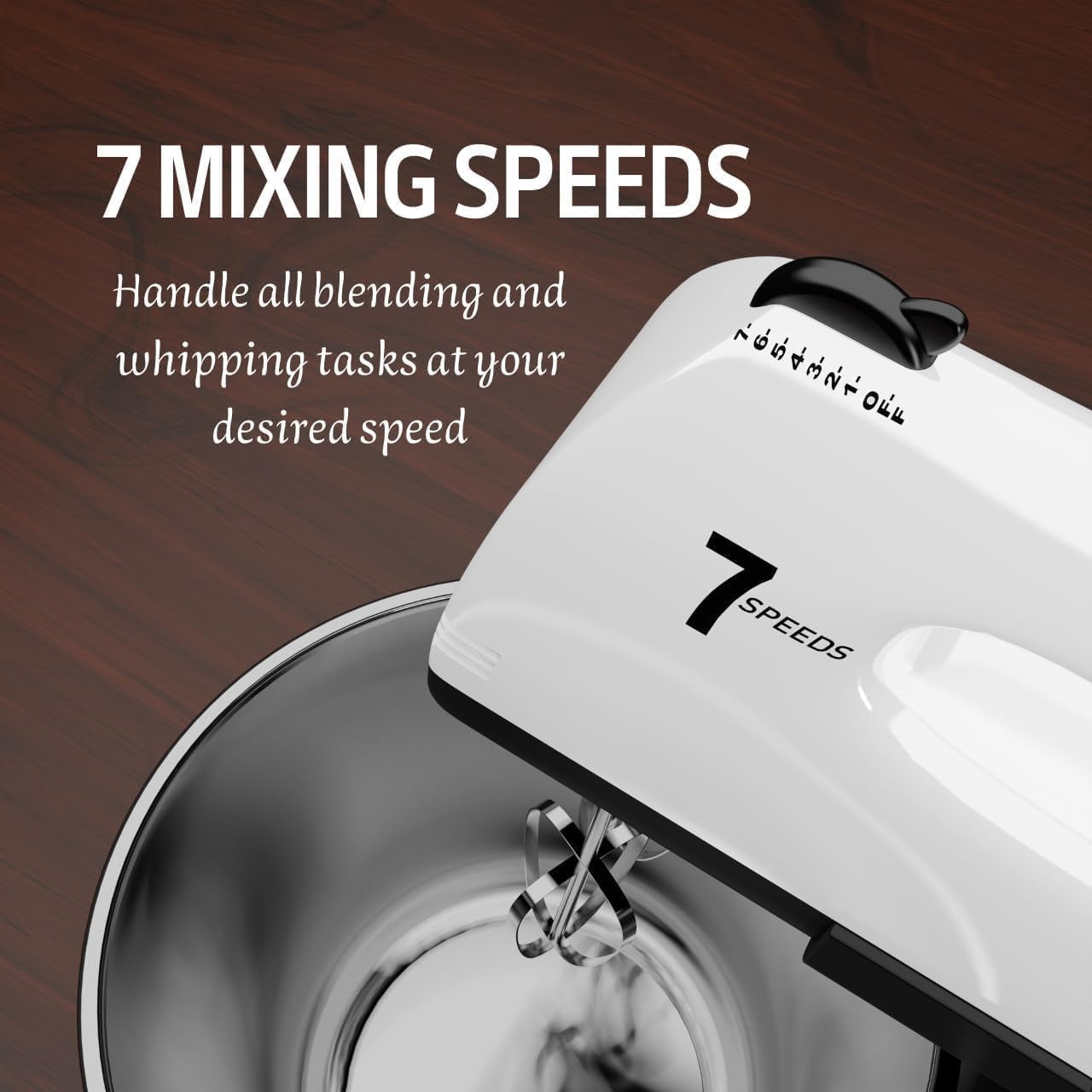 Stand Mixers, 7 Speeds with 3QT Stainless Steel Bowl, Stand and Hand Mixer with Dough Hook, Whisk, Mixing Beater for Baking, Cake, Cookie, Kneading (HP1)