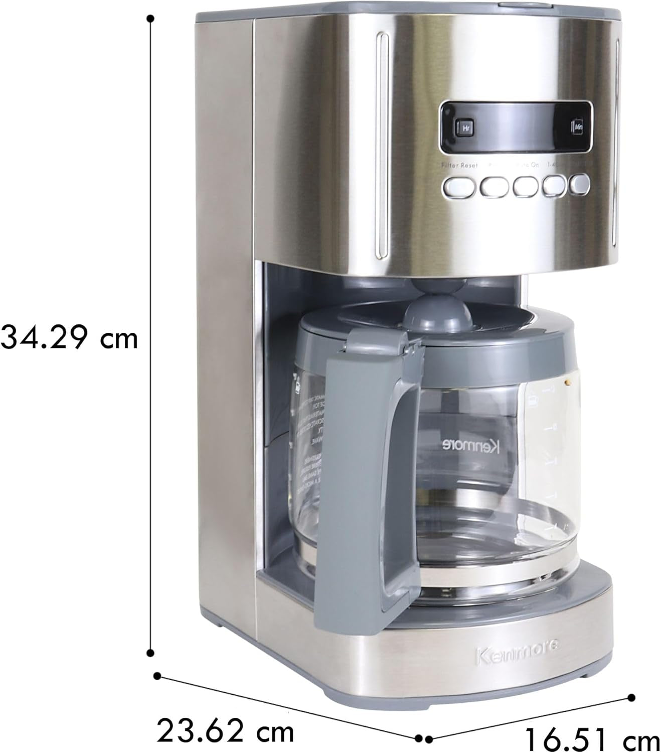 Kenmore Filter Coffee Machines 12-Cup Drip Coffee Makers with 1.8L Glass Pot for Ground Coffee Digital Display Programmable Timer Auto Shut off Warming Plate Reusable Filter Kitchen Appliances Silver