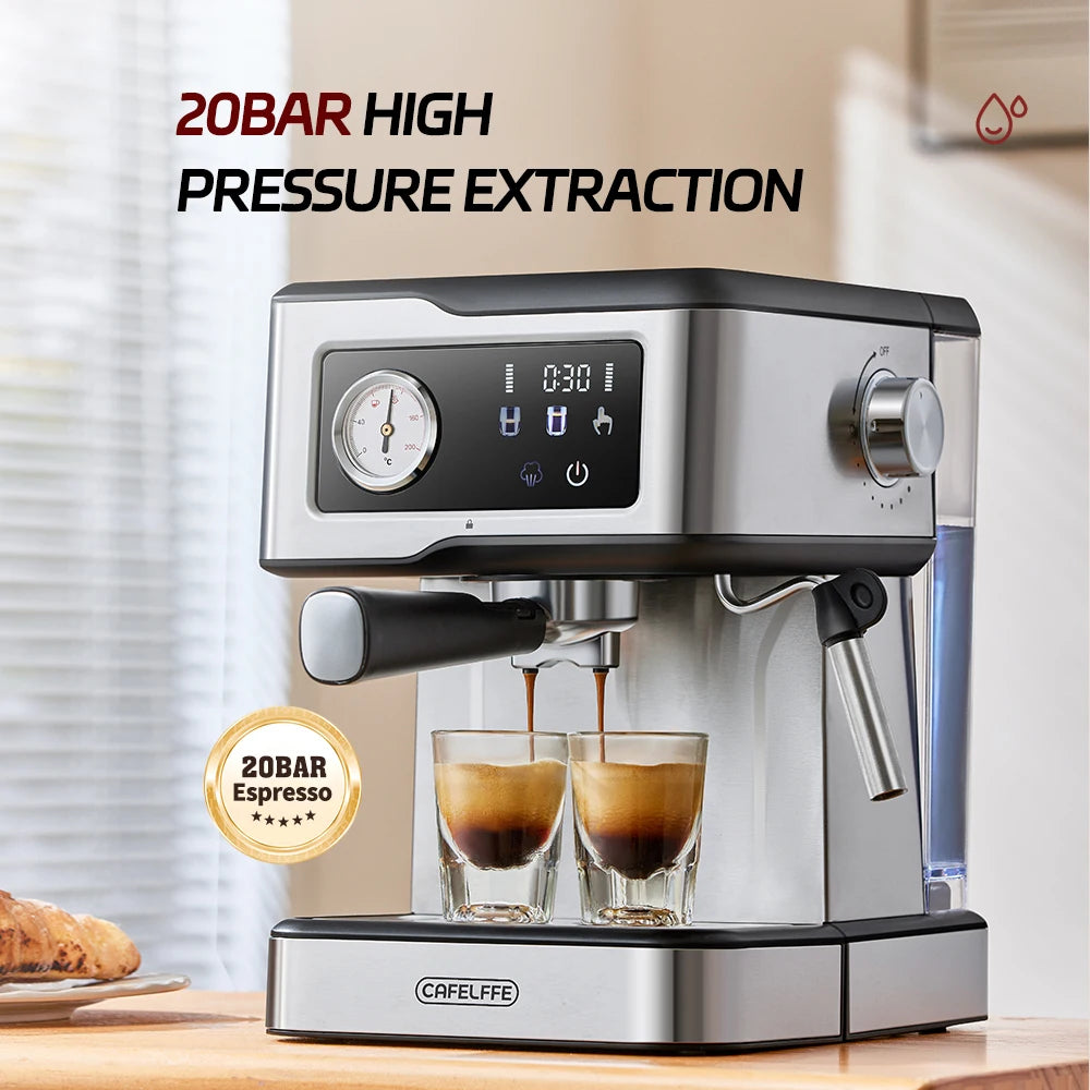 Espresso Coffee Machines Stainless Steel with Milk Frother Steam Wand Semi-Automatic Cappuccino Maker 20Bar Cafetera