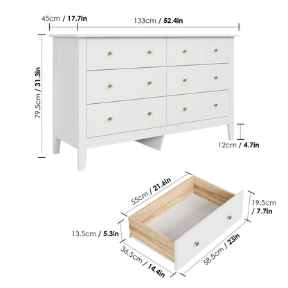 Chest of Drawers Bedroom, Tall Chest of Drawers with 6 Drawers, Bedroom Furniture Dresser Storage Cupboard Cabinet Bedroom Dresser, for Dining Room Living Room Hallway 133X45X79.5 Cm Wooden