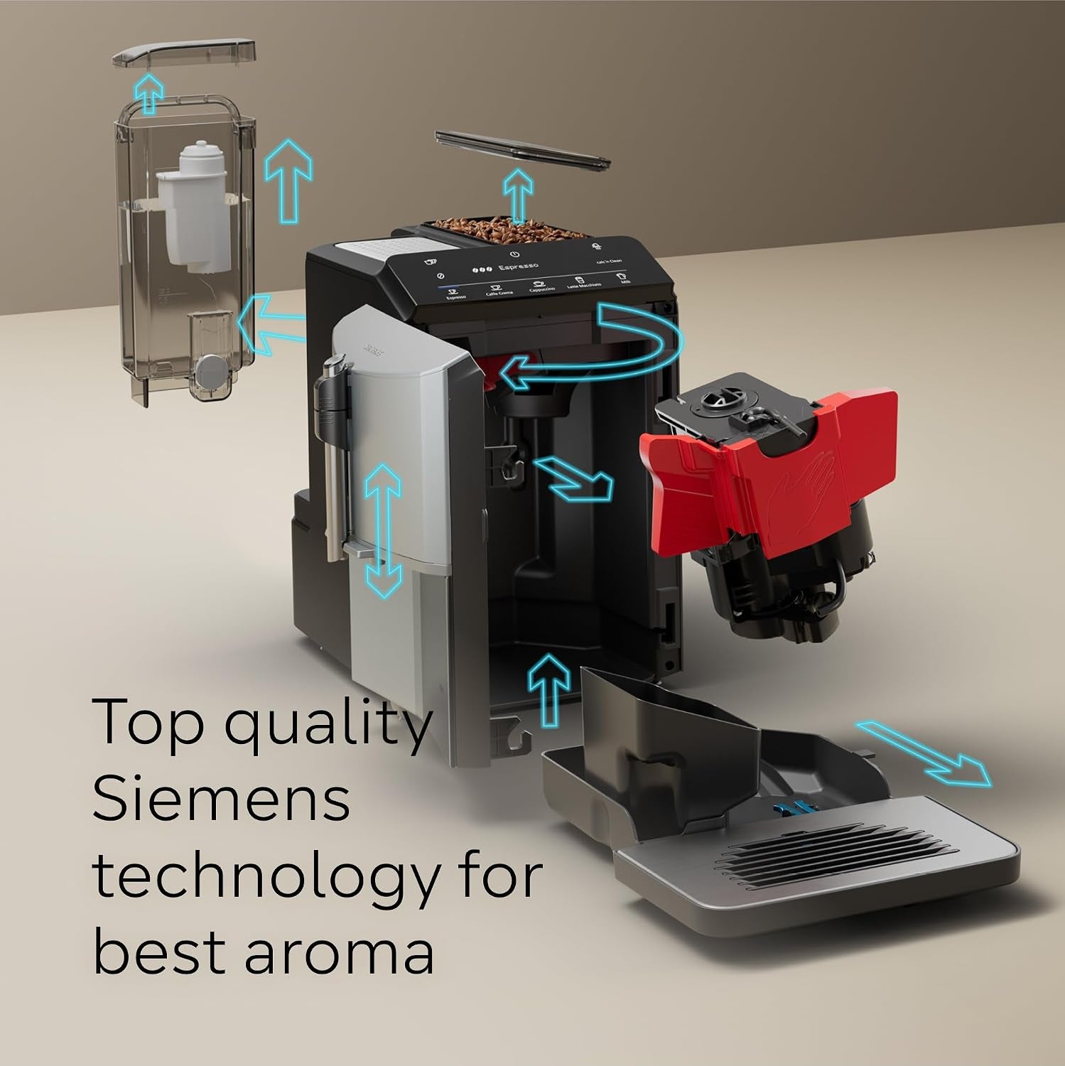 SIEMENS EQ300 Bean to Cup Coffee Machine, TF301G19, Piano Black | Fully Automatic Espresso Machine, Milk Frother Arm, 4 Coffee Beverages Including Cappuccino/Latte, LED Display
