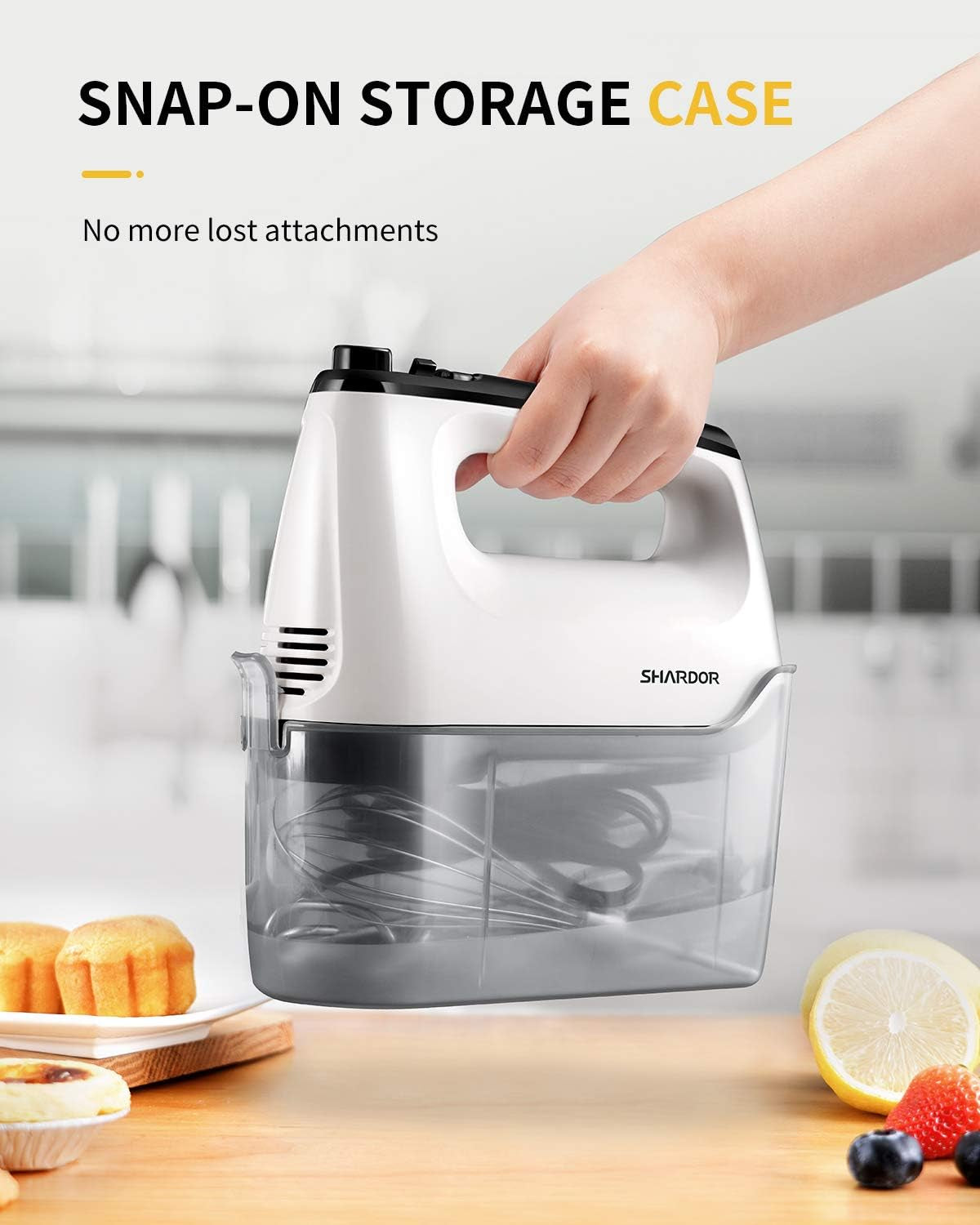 Hand Mixer Electric Whisk with 400W All-Pure Copper,6 Speeds &Turbo | Anti-Splash Electric Hand Whisk with Snap-On Storage Case,5 Stainless Steel Attachments for Baking, Whipping, Mixing