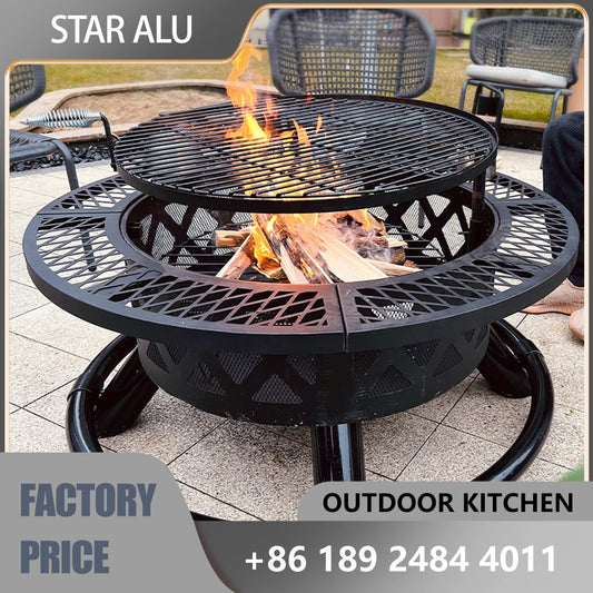 Charcoal Grill & Patio Heater 2-In-1,Area for 8-10 People, Heavy Duty Black Steel Fire Pit with Wheels, Outdoor BBQ