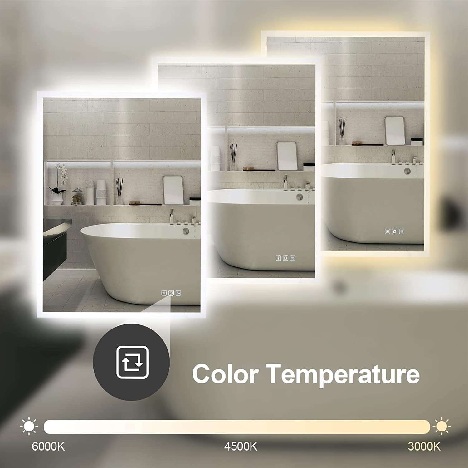 800X600 Mm Backlit Illuminated Bathroom Mirrors, Wall Mounted Multifunction Bathroom Vanity Mirror with LED Lights, Adjustable Light, anti Fog, Memory Dimming Function, Vertical/Horizontal
