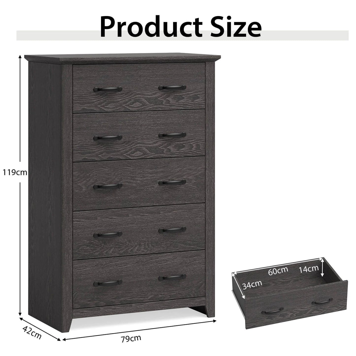 Dresser Vertical Chest of Drawers with 5 Pull-Out Drawers