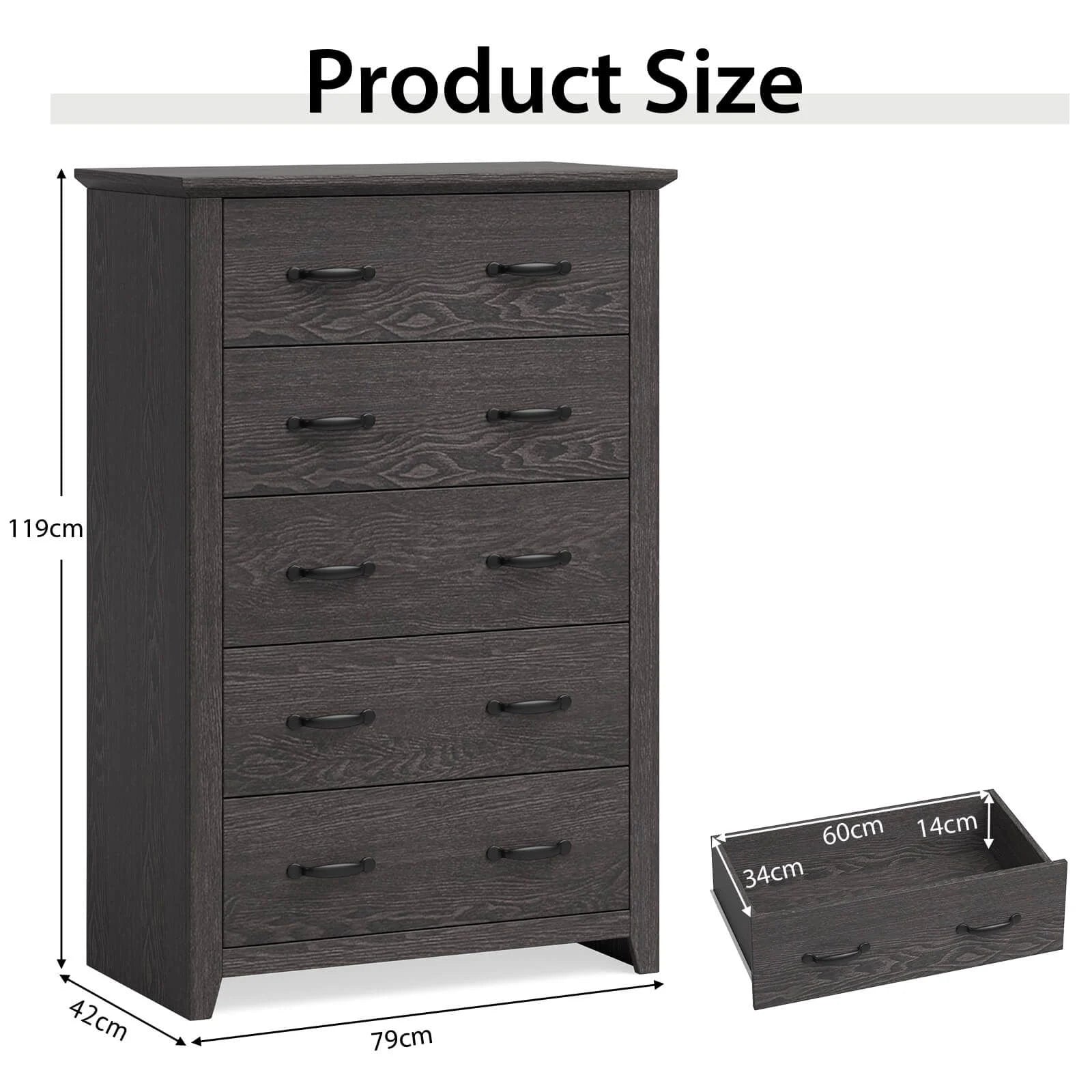 Dresser Vertical Chest of Drawers with 5 Pull-Out Drawers