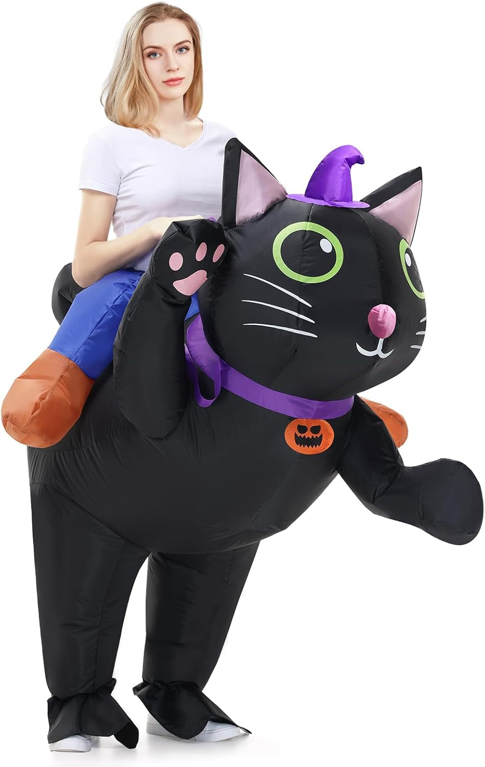 Inflatable Cat Costume for Adult Kids, Halloween Costumes Men Women Ride on Blow up Costumes Funny Fancy Dress Party Costumes (Adult)