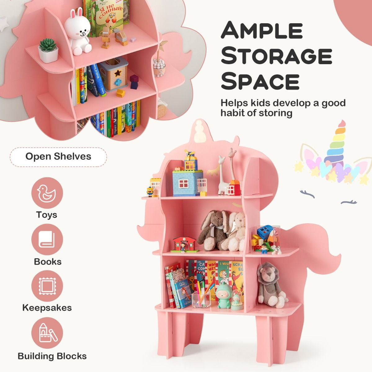 Kids Toy Storage Organizer with Anti-Toppling System for Play Room Nursery Kindergarten