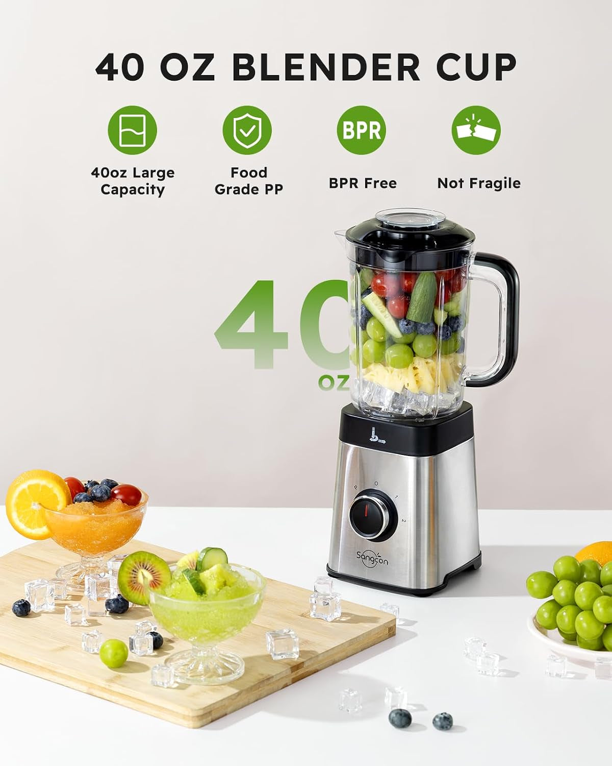 Blenders for Kitchen and Food Processor Combo, 5 in 1 Jug Blender for Shakes and Smoothies,3 Speed Control with Pulse 500W for Ice, Fruit, Meat,Vegetable