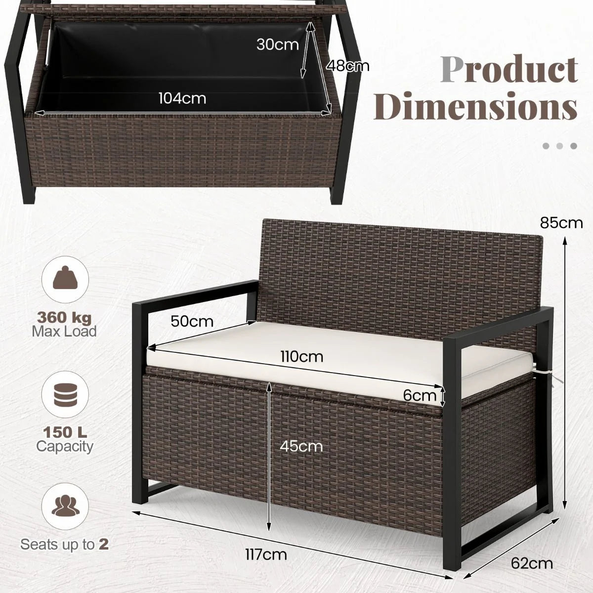 150L Outdoor Storage Bench with Padded Cushion