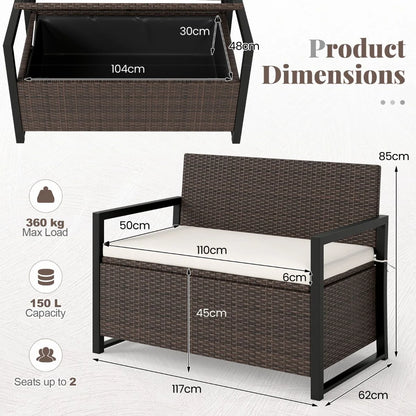 150L Outdoor Storage Bench with Padded Cushion