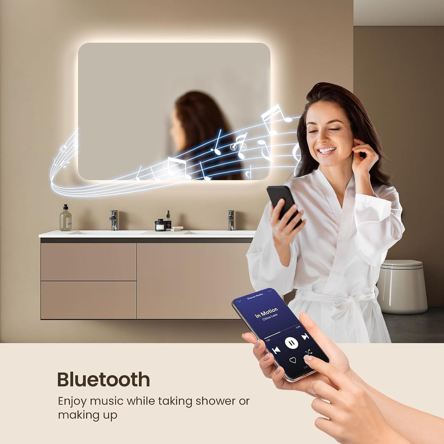 500 X 700 Mm Backlit Illuminated Bluetooth Bathroom Mirrors with Shaver Socket, Wall Mounted Multifunction Bathroom Vanity Mirror with LED Lights and Demister Pad, Energy-Saving LED Smart Mirrors | Bluetooth Speaker with Touch-Controlled LED Lighting, Integrated Demister and Memory Function.