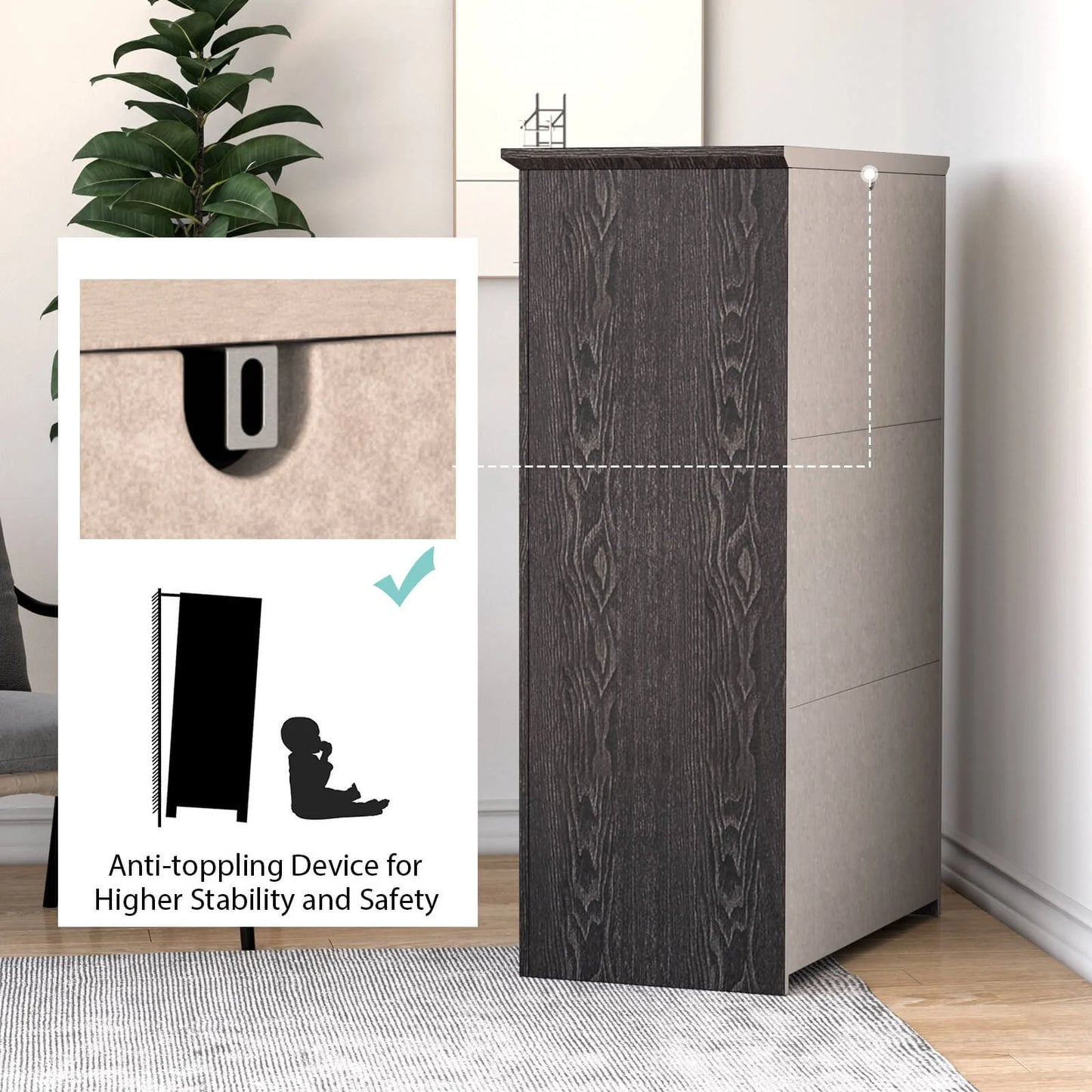 Dresser Vertical Chest of Drawers with 5 Pull-Out Drawers