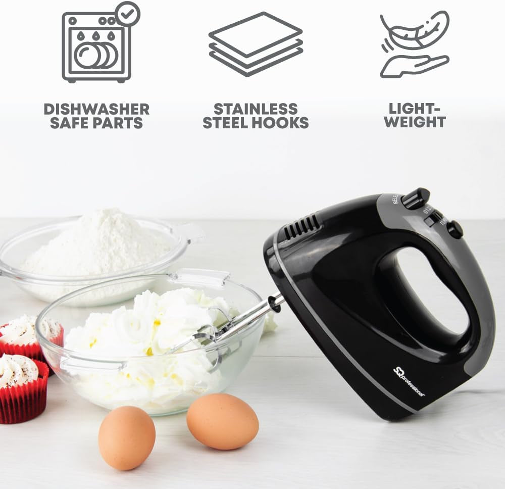 Blitz Hand Mixer Electric Whisk for Baking Electric Beater 5 Speed Control Hand Mixer Stainless Steel Kneader and Beaters for Baking Mixer 300W (Black)