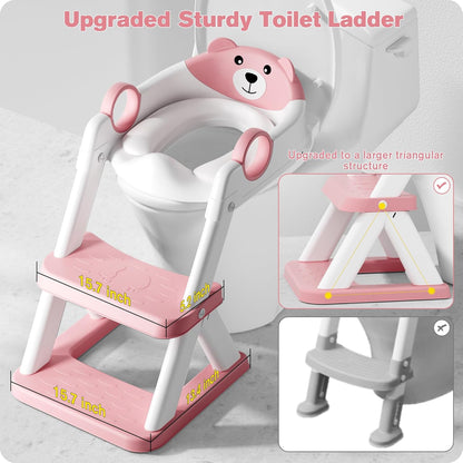 Bear Potty Training Seat, Upgrade 2 in 1 Toddler Toilet Seat,Splash Guard Anti-Slip Pad Step Stool,Pink