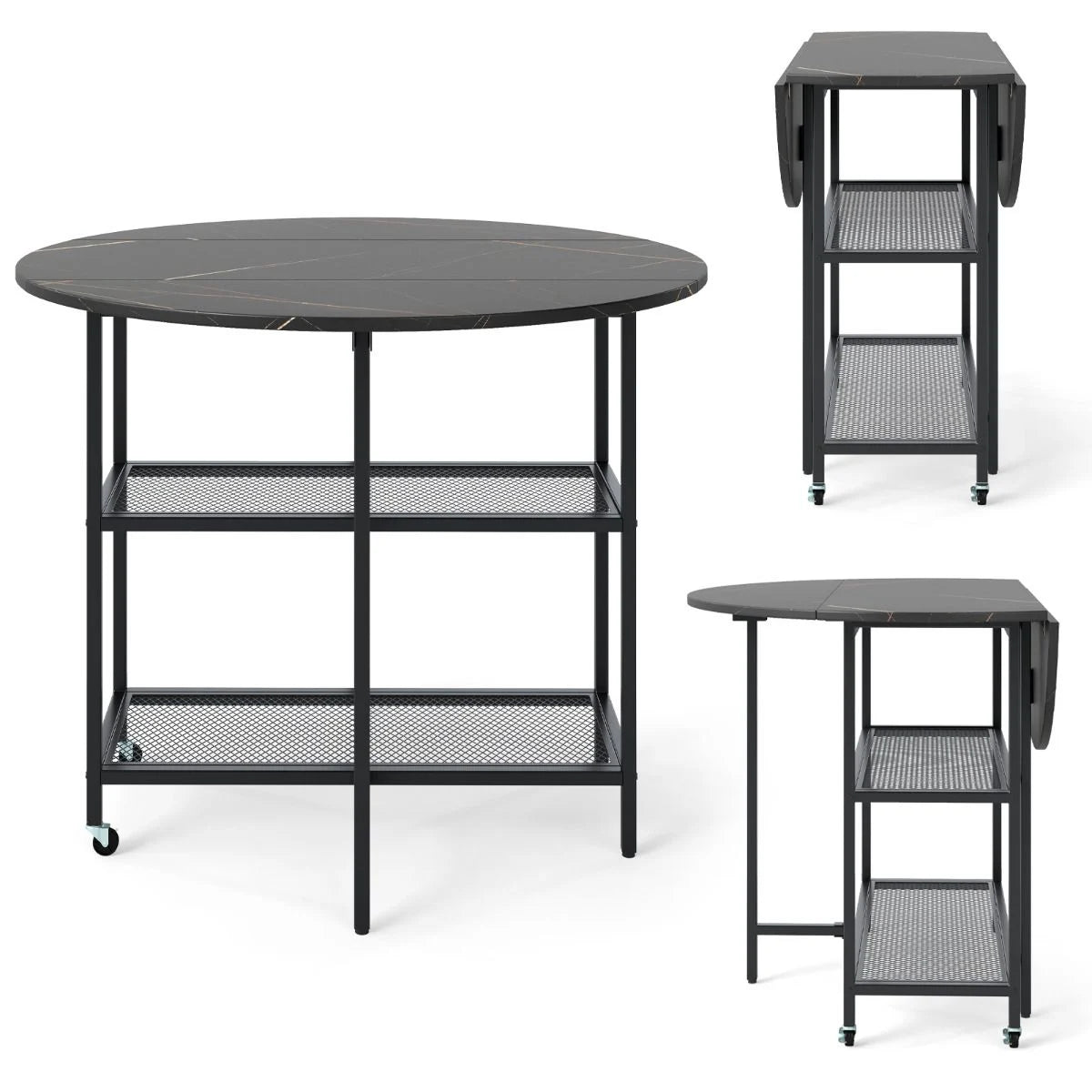 Round Kitchen Table Modern Dining Table with Drop Leaf Tabletop