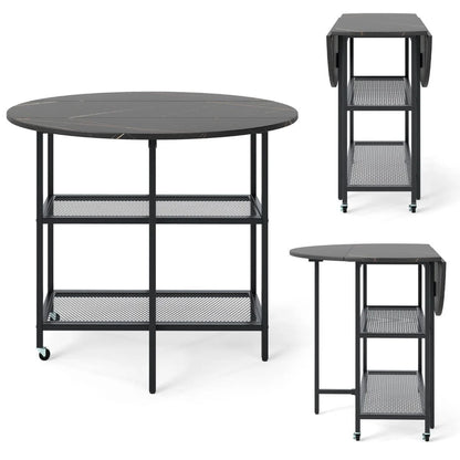Round Kitchen Table Modern Dining Table with Drop Leaf Tabletop