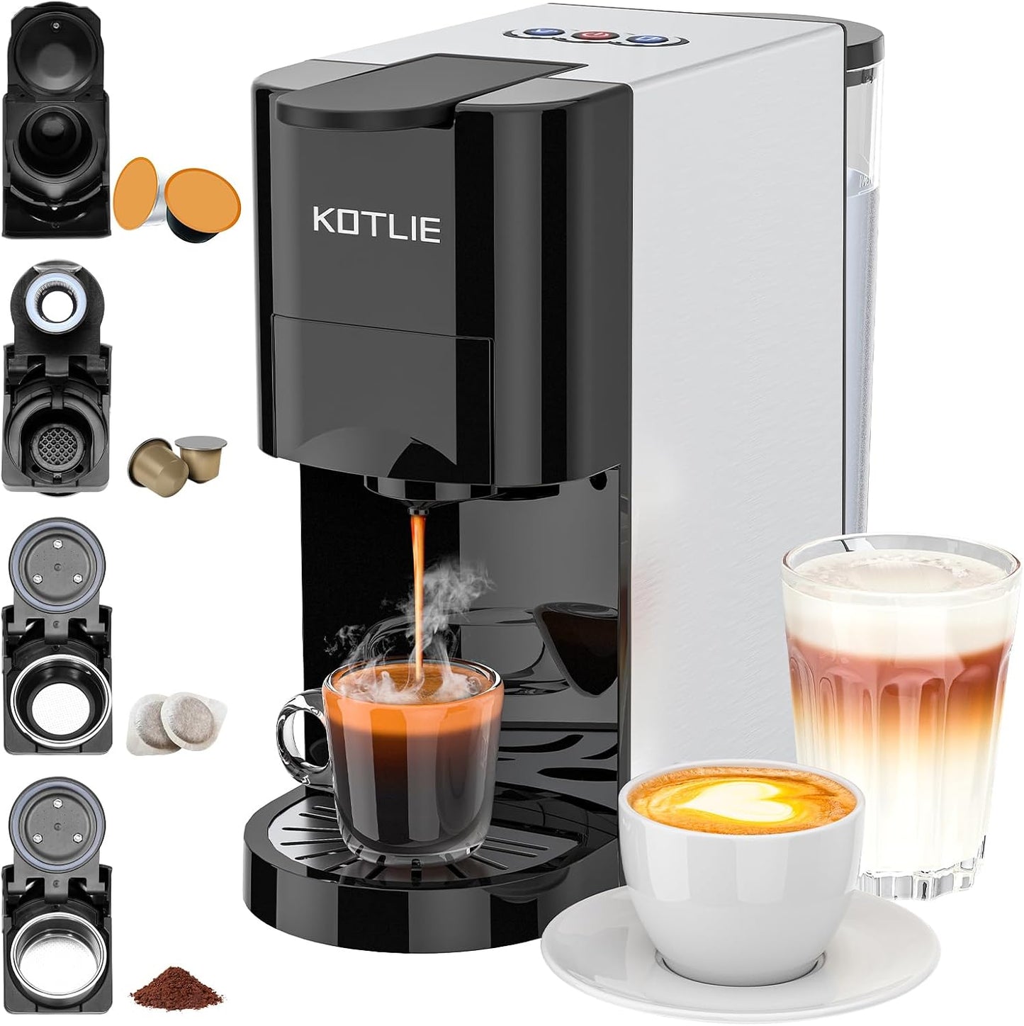 4-in-1 Pod Coffee Machine — Nespresso, Dolce Gusto, ESE & Ground Coffee, 19 Bar, Classic