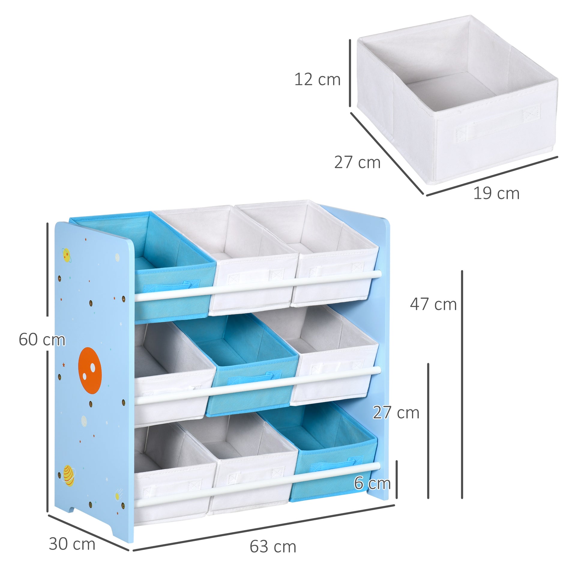 Kids Storage Unit W/ Nine Removable Baskets, for Nursery, Playroom