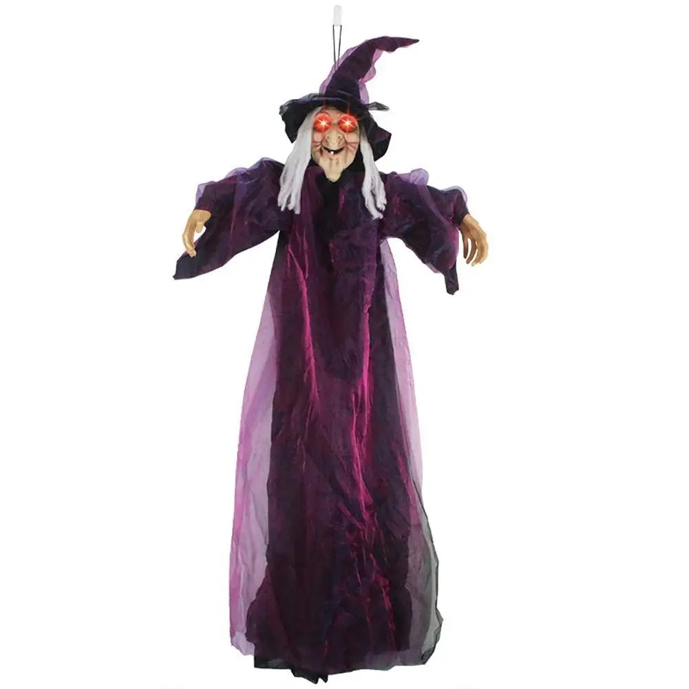 Halloween Life Size Talking Witch Purple Outdoor Spooky Scary Witch Animatronic Voice Controlled Glowing Screaming Decoration