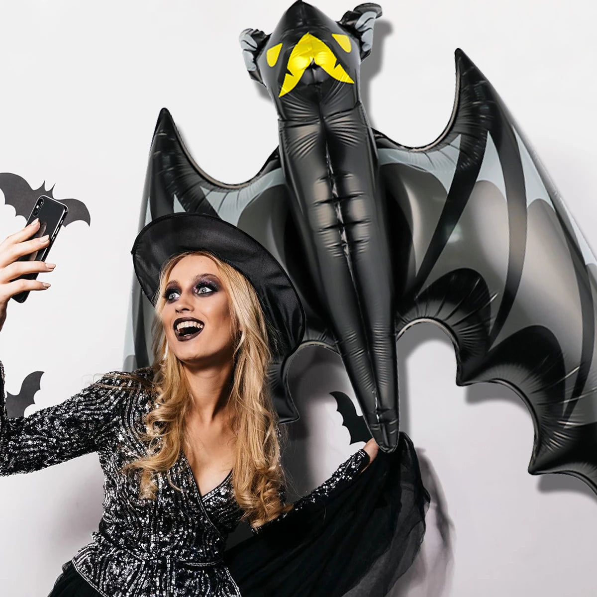 1Pc-Halloween Black Bat Balloon Halloween Party Supplies Birthday, Horror Element Atmosphere Can Hang Bat Decorations