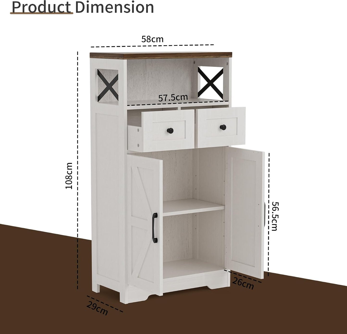 Sideboard Cabinet,Kitchen Storage Cabinet with 2 Drawers and Open Shelf,Modern High Capacity Unit Cupboard for Living Room,Kitchen,Home,White